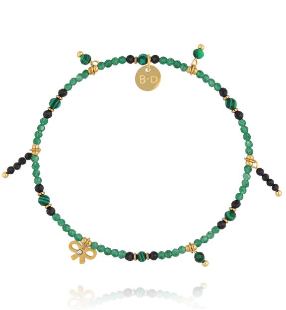 Bransoletka z zielonych kamieni z kokardką BTW3563