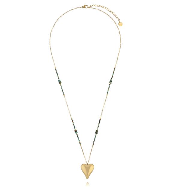 Naszyjnik z turkusu afrykańskiego z pozłacanym sercem NPA1585