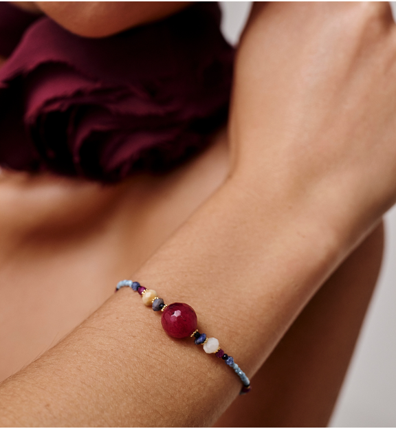 Bransoletka z akwamarynem, jadeitem i rubinowym akcentem BPA0611