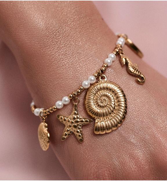 Bransoletka z muszlami, konikiem morskim i perełkami BSY0393