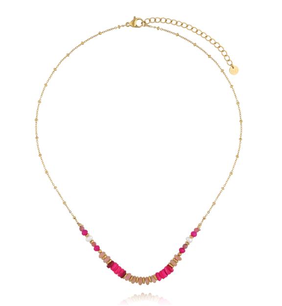 Naszyjnik  z rodonitu,  pereł i muszli NPA1471