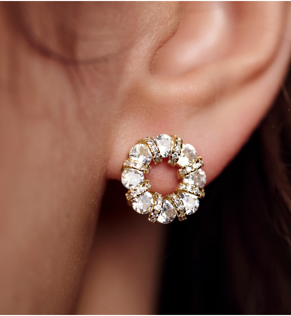 Kolczyki koła z kryształami złote KSS2220