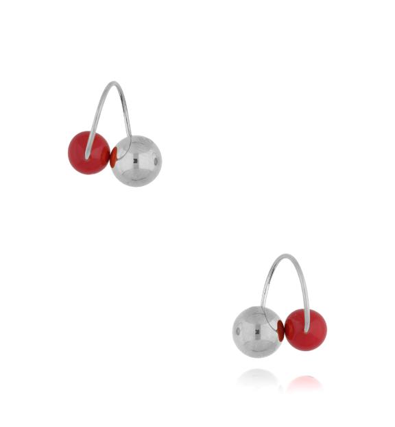 Kolczyki srebrne z kulkami i czerwoną emalią Enamel Balls KSA0999