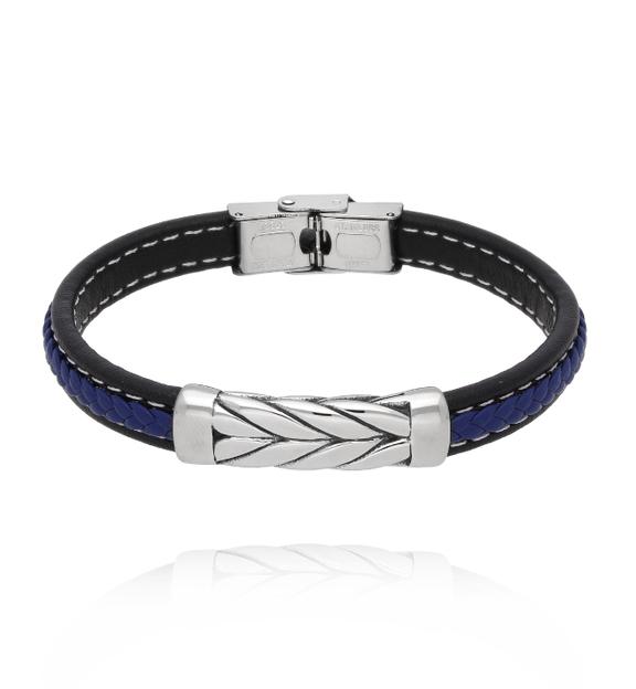 Bransoletka męska skórzana granatowa z blaszką BMITC0887