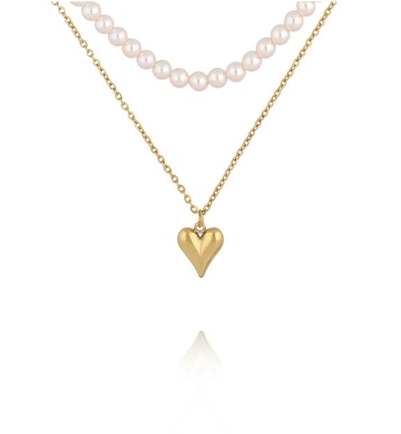 Naszyjnik z perłami i serduszkiem złoty NSY0703
