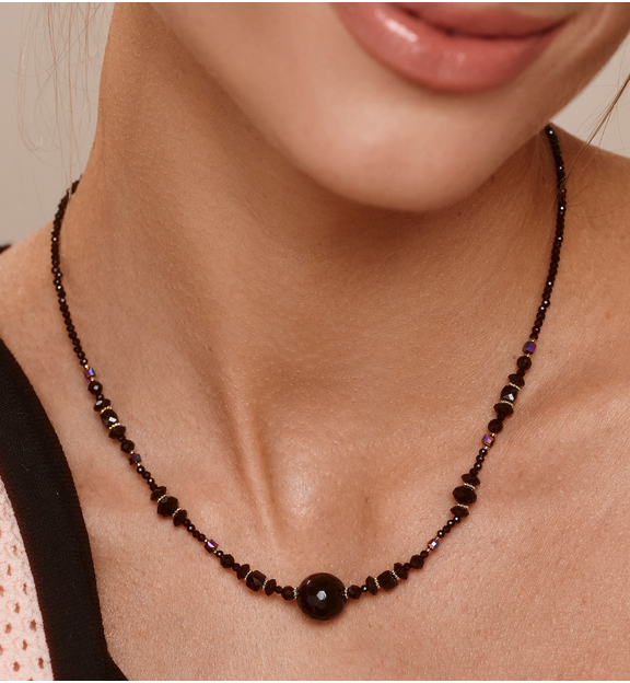 Naszyjnik z czarnego turmalinu, onyksu i szkła NPA1559