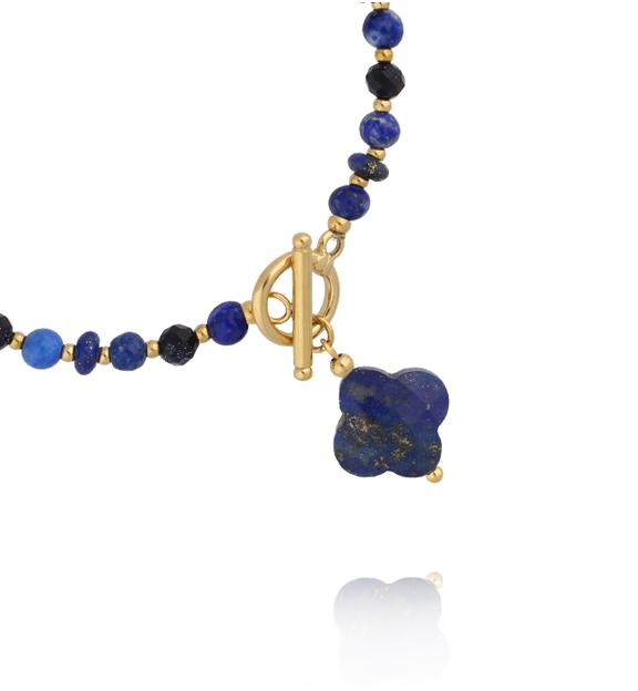 Bransoletka z lapisami z koniczynką i złotym zapięciem BPA0648