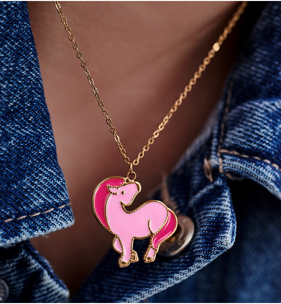 Naszyjnik z zawieszką różowego jednorożca NSY0824