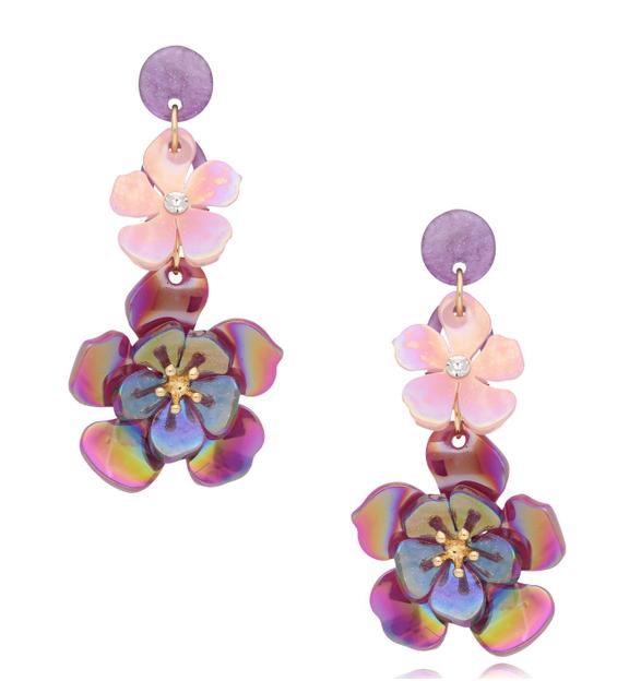 Kolczyki różowo lawendowe z kwiatami Flower Power KZA0103