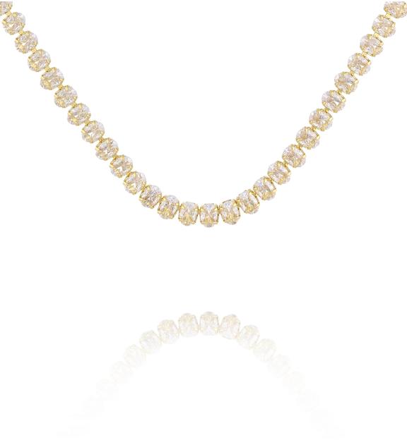 Naszyjnik typu tennis z owalnymi kryształkami w złotej oprawie NS0424