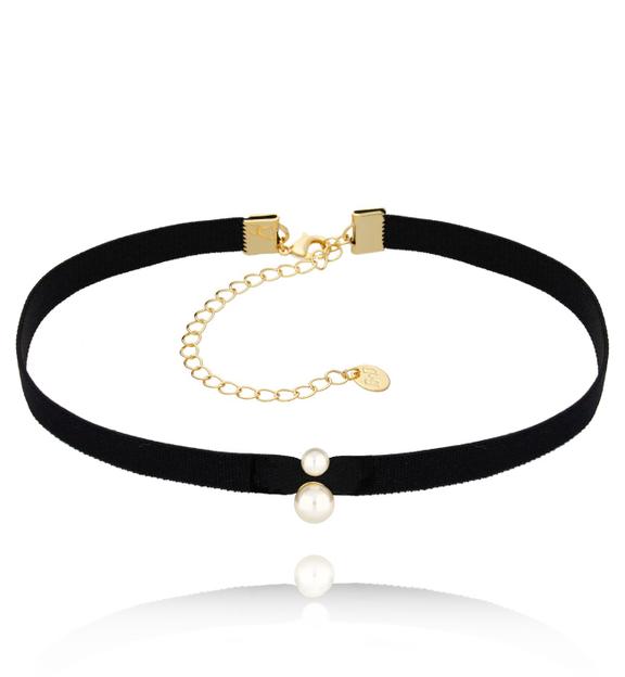 Choker czarny z tasiemką i perłami Energetic NS0170