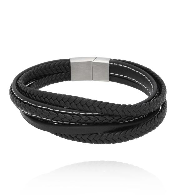 Bransoletka męska skórzana czarna BMITC0896