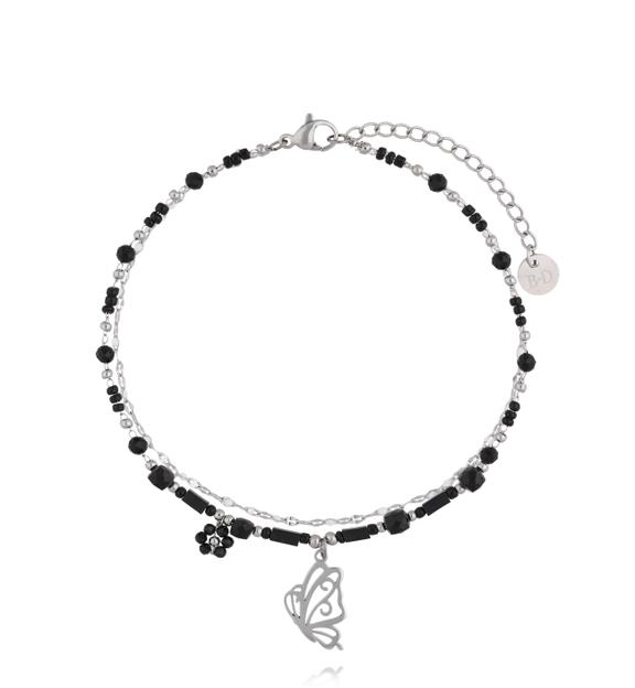 Bransoletka na nogę z turmalinami i zawieszką motyla BNSY0075