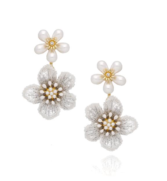 Kolczyki białe kwiaty z kryształkami KLI0016