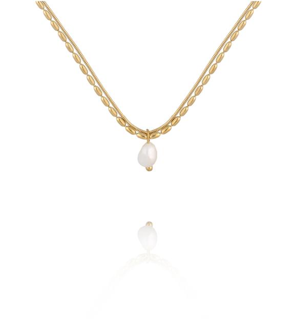 Złocony naszyjnik z delikatnym splotem i perłą NSY0701