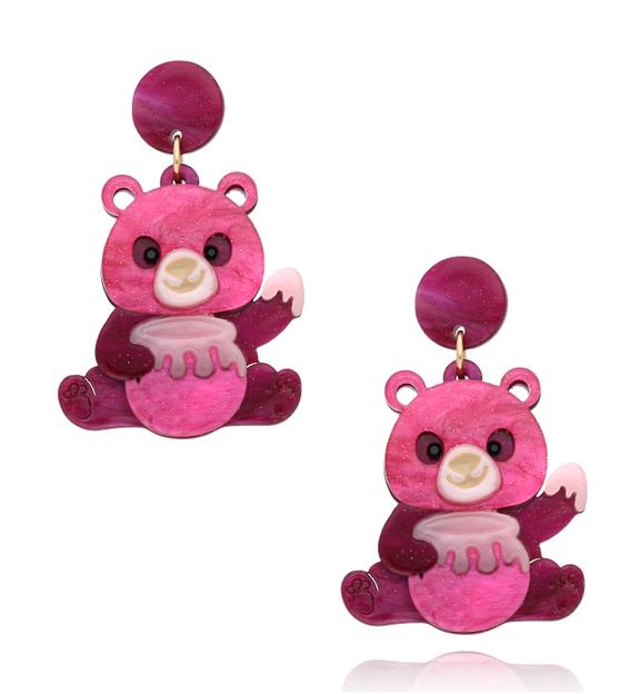 Kolczyki z fuksjowymi misiami Teddy Bear Lover KZA0259