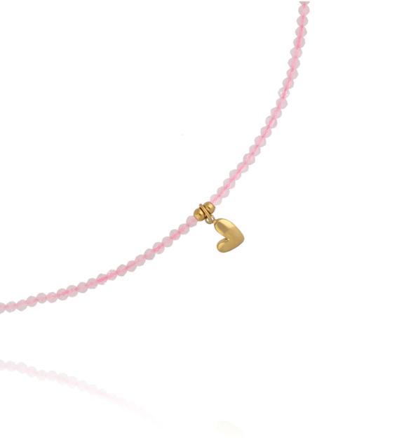 Naszyjnik z kwarcami różowymi i złotym serduszkiem NTW1558