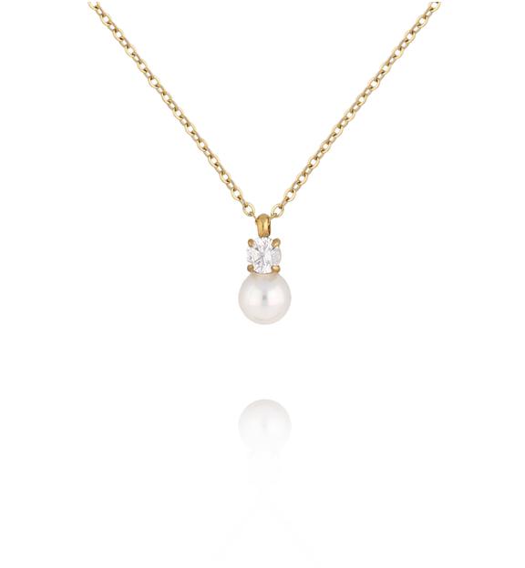 Naszyjnik z perełką i cyrkonią złoty NSY0624