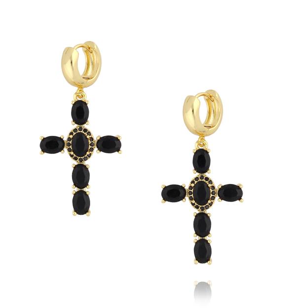 Kolczyki czarne krzyżyki z kryształkami Hullu KRG0941