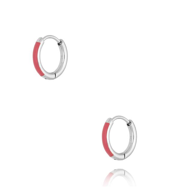 Kolczyki srebrne koła z różową emalią Enamel Small Hoops KSA1599
