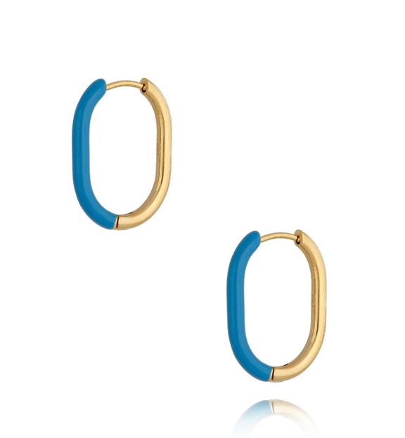Kolczyki złote z niebieską emalią owalne Enamel KSA0912
