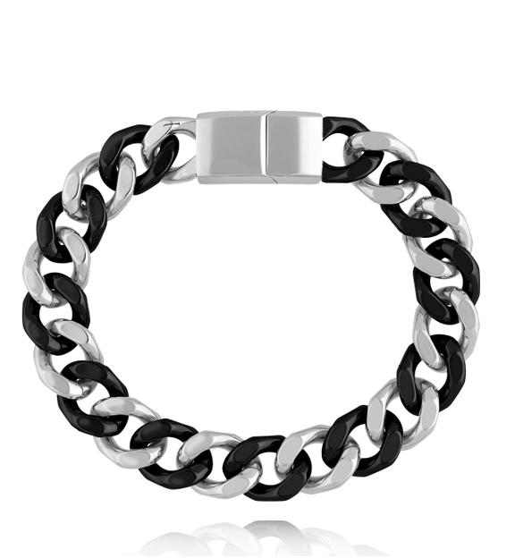 Bransoletka z łańcuchem srebrno czarnym BMITC0822