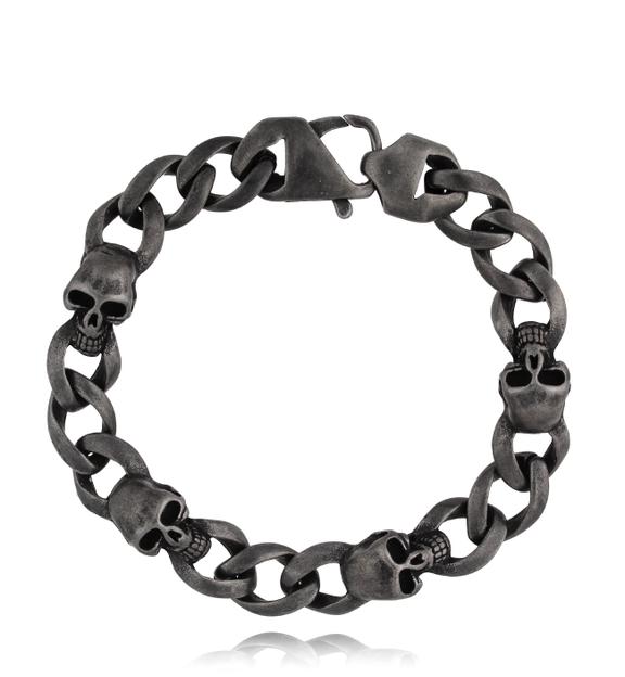 Bransoletka męska stalowy łańcuch z czaszkami Leif BMITC0665