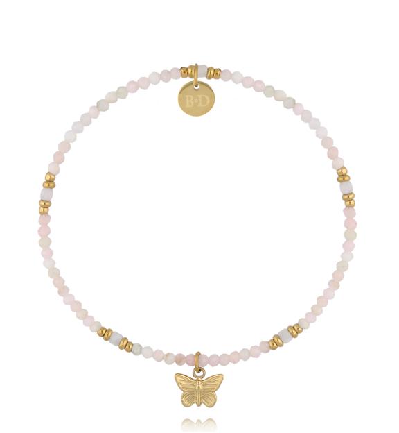 Bransoletka z różowymi opalami i motylkiem BTW3689