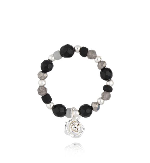 Pierścionek czarno szary z różą Sanur PBI0016