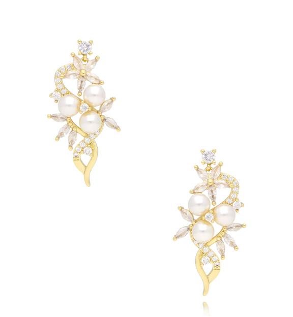 Kolczyki złote z kryształkami i perełkami Véronique KSS1699