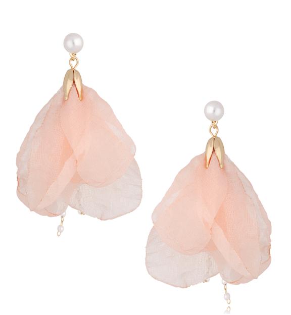 Kolczyki szyfonowe kwiaty jasne z perełkami Palladium KBL1289