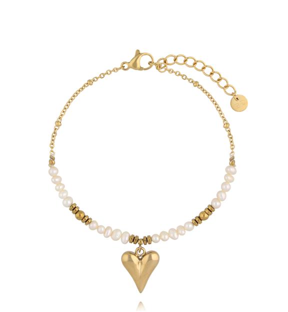 Bransoletka z pereł i zawieszką w kształcie serca BSY0545