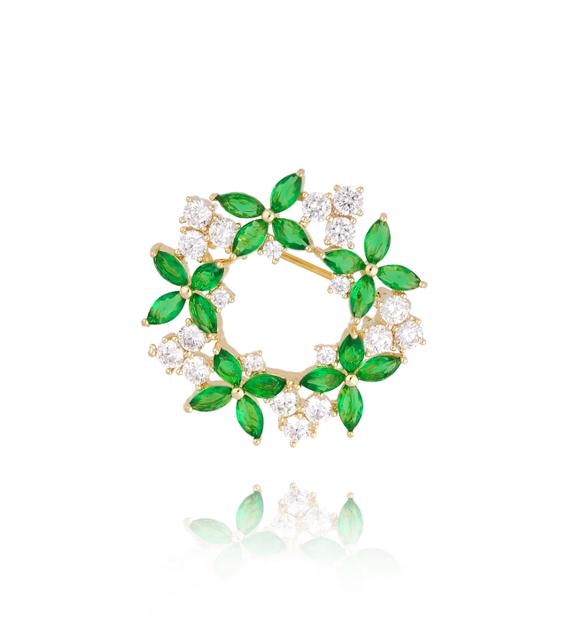 Broszka zielona z kryształami Flowers Glow BRSS0045