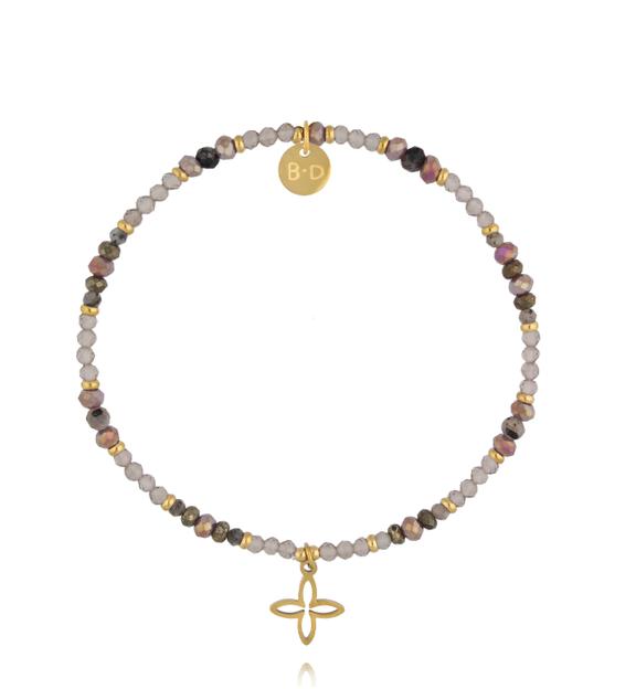 Bransoletka z kwarcu dymnego, labradorytu i pirytu BTW3494
