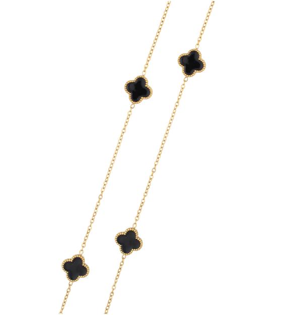 Naszyjnik długi z czarnymi koniczynkami w złotym wykończeniu NSA1533