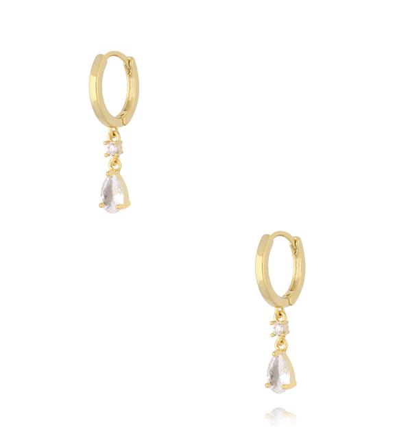 Zestaw złoconych kolczyków z kryształową łezką KMB0068