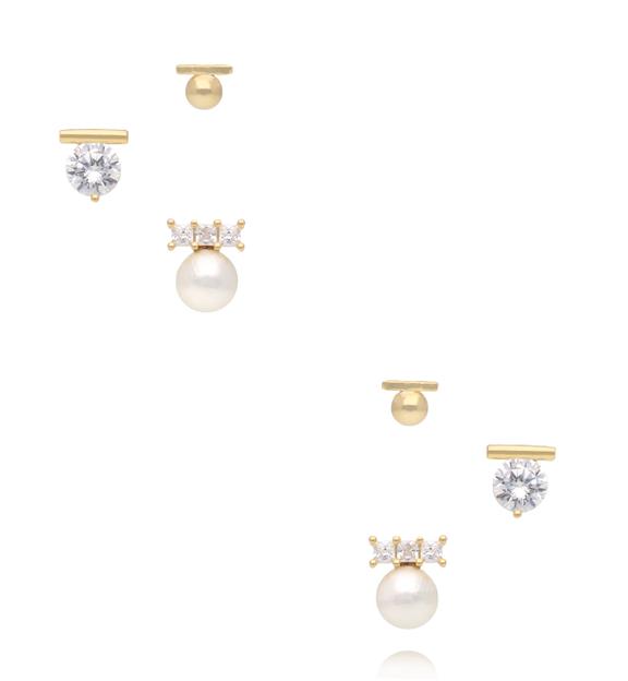 Zestaw złoconych kolczyków – perełki i cyrkonie KMB0025