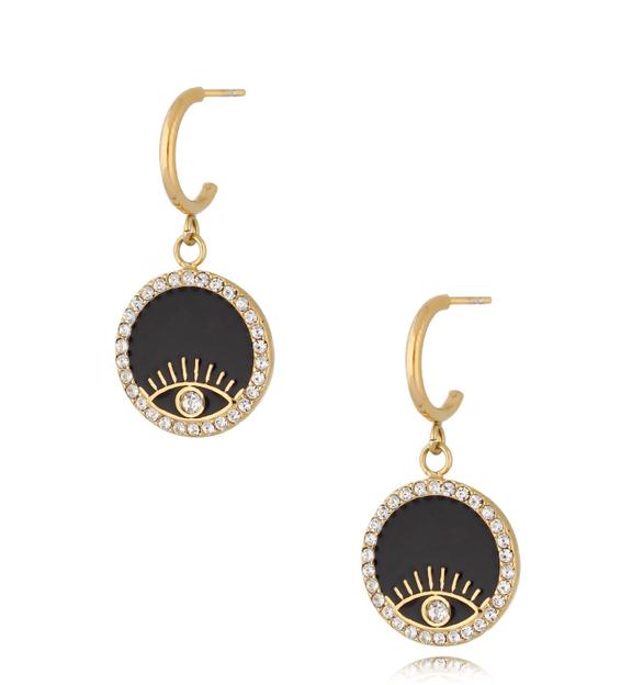 Kolczyki złote z okiem z czarną emalią Adya KSA0766