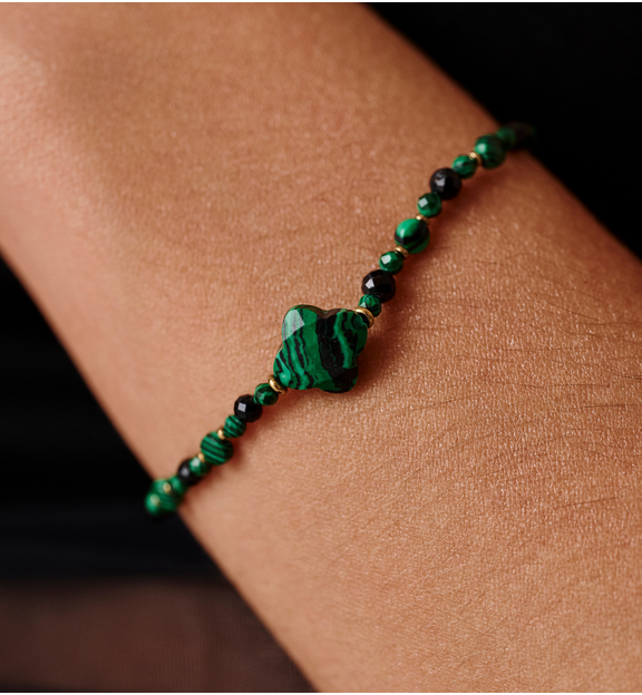 Bransoletka z malachitu i czarnego turmalinu BTW3589