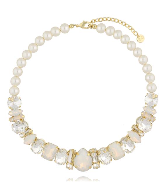 Naszyjnik z pereł i kryształów w odcieniach mlecznej bieli NS0403