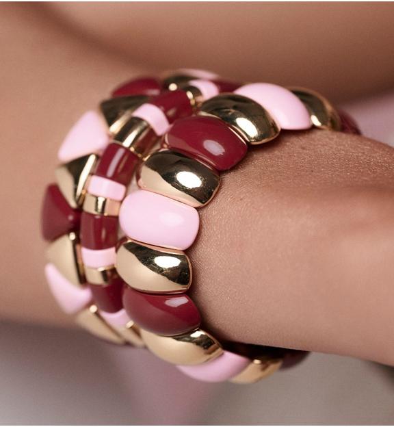 Bransoletka elastyczna w odcieniach różu, bordo i złota BCR0099