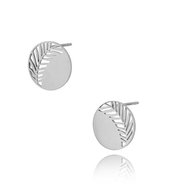 Kolczyki posrebrzane ze stali szlachetnej Little Silver Leaf KSA0282