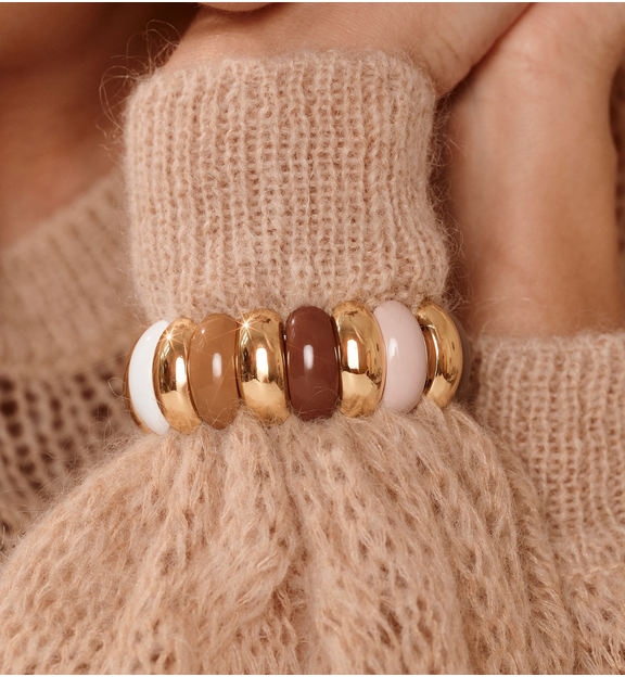 Bransoletka elastyczna w odcieniach latte, brązu i złota BCR0068