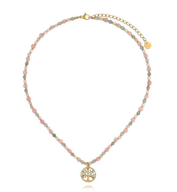 Naszyjnik z różowym opalem i apatytami z zawieszką Drzewa Życia NTW1640