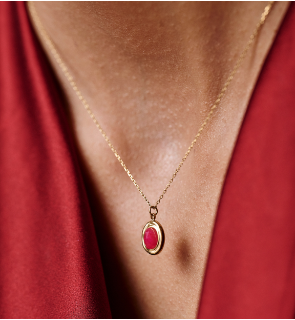 Naszyjnik z jadeitem fuksjowym złoty NEA0014