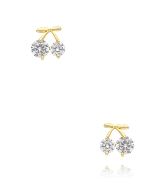 Kolczyki wiszące w kształcie wiśni z cyrkoniami i złotym wykończeniem KSS2256