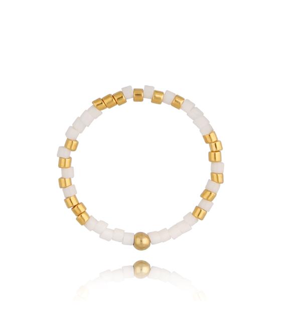 Pierścionek z białymi koralikami Beads PSC0331