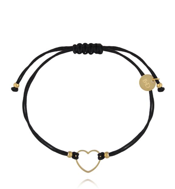 Bransoletka czarna ze złotym sercem BGL1095