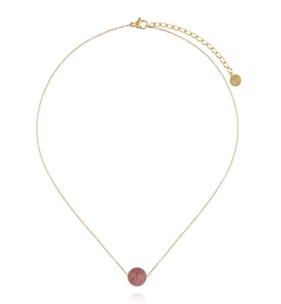 Naszyjnik z kwarcem truskawkowym na delikatnym złotym łańcuszku NLB0386