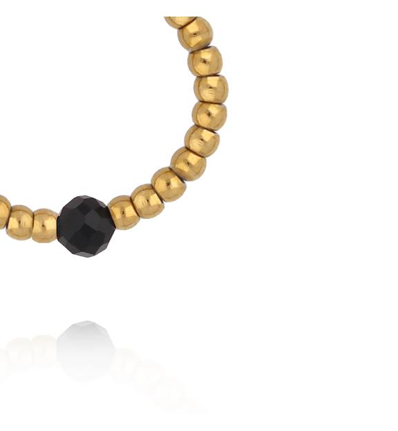 Pierścionek elastyczny ze złotych kuleczek z czarnym agatem PTW0609